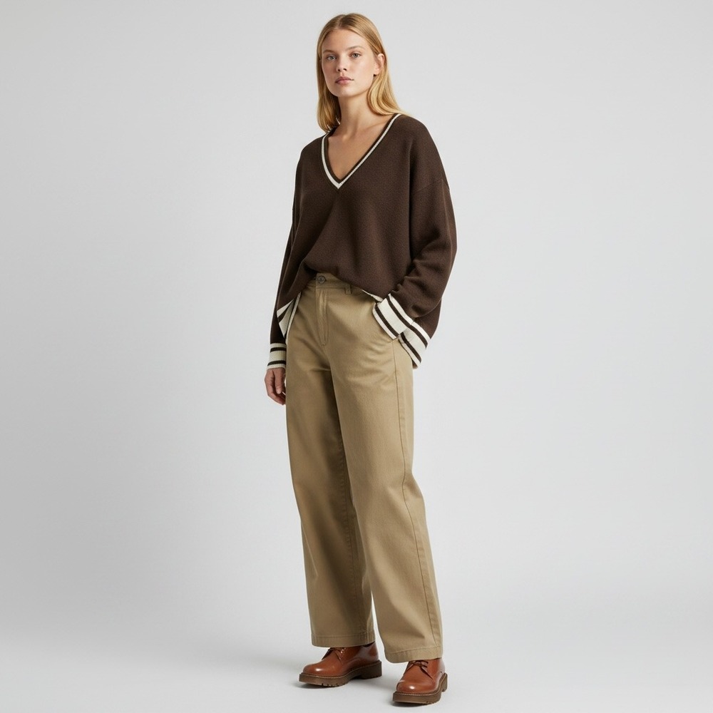 Old Navy SoSoft 3XL Plus Brown V-Neck Varsity Striped Preppy Knit Sweater New